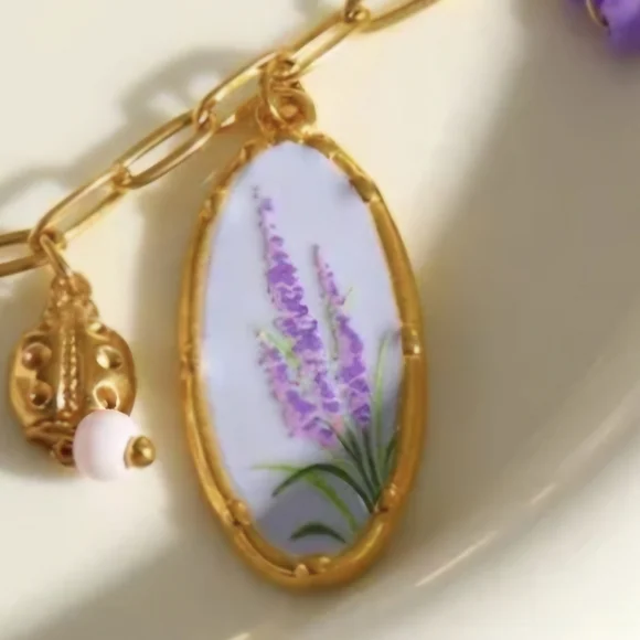 Floral Pendant Necklace Lavender Blue - Picture 5 of 13